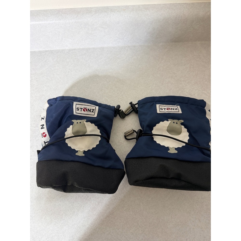 Stonz Baby Booties Navy Blue Sheep Fleece Lined Adjustable Toggles Size Medium